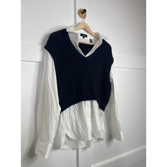 NEW Theory Combo Sweater Vest Shirt Women's Black Stretch Cotton Size: Medium - Picture 3 of 7